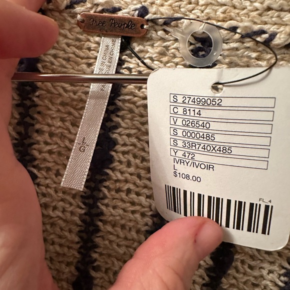 Striped Beige and Navy Women's Sweater - Picture 3 of 4